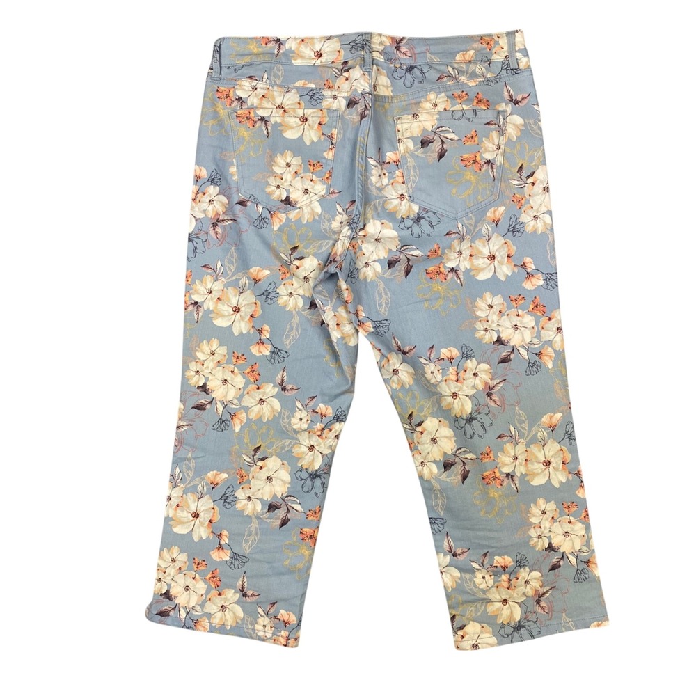 NINE WEST Chrystie‎ Capri Jeans Women's Floral Dogwood Print Blue Size 12 - Picture 2 of 12